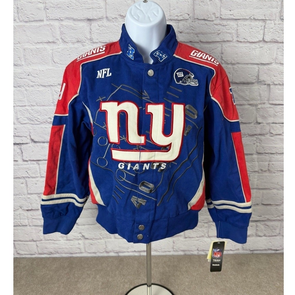 VTG Reebok NFL New York Giants Blue Red Embroidered Bomber Jacket‎ Mens XL NWOT - Picture 3 of 16